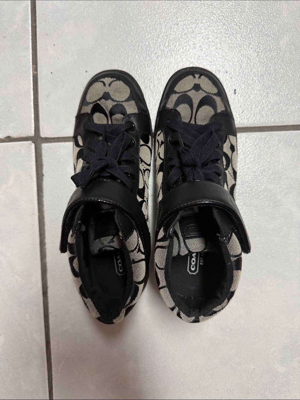 Coach Black and Beige Signature High-Top Sneakers